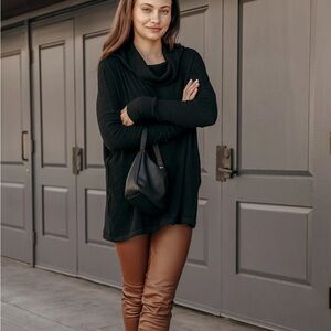 Free People Juicy Long Sleeve Ribbed Thermal Top Shirt Oversized M black